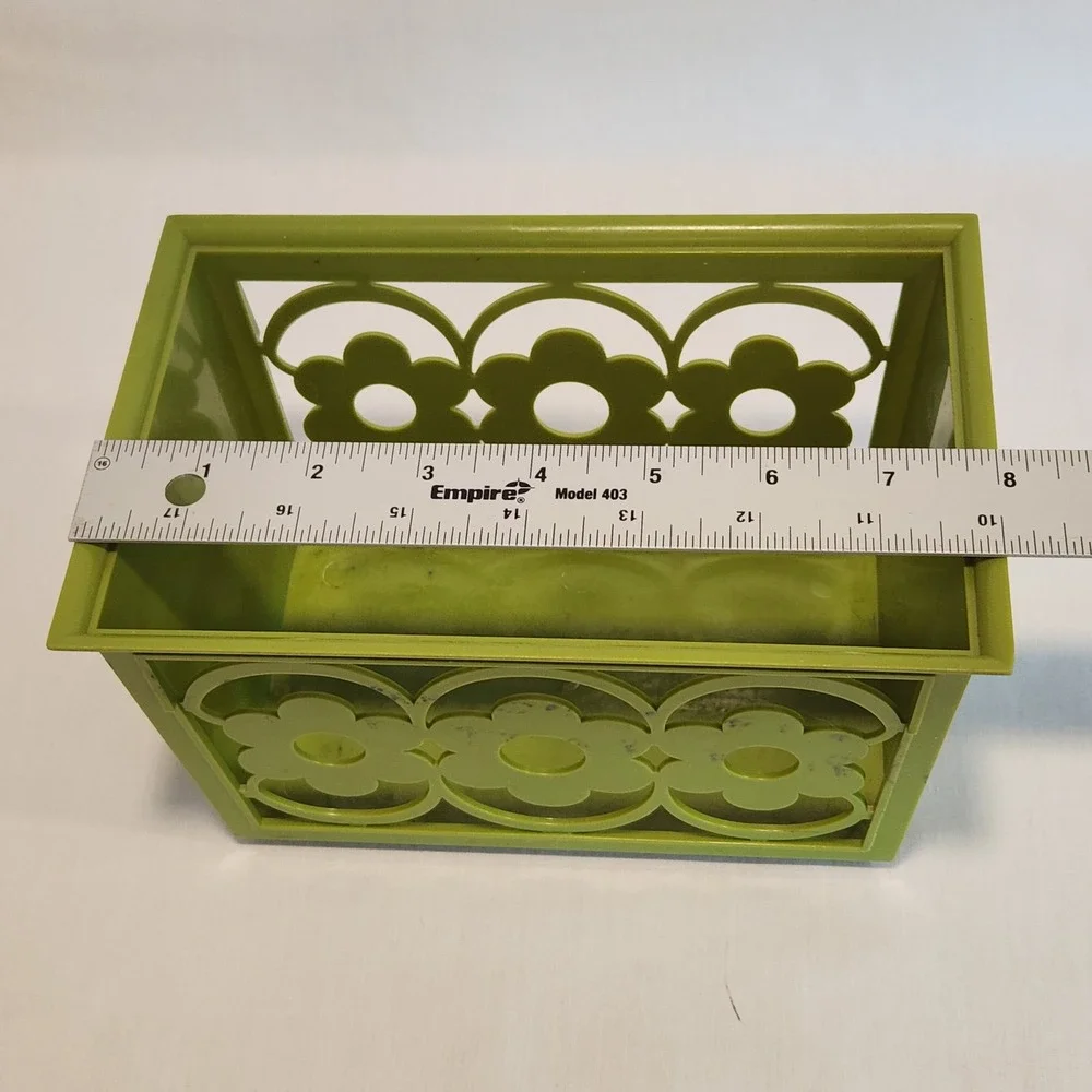 Vintage Lime Green Retro Floral Cutout Napkin Holder‎ Plastic Storage Basket MCM